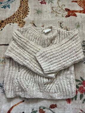 Zara Cream Cable-Knit Crewneck Sweater